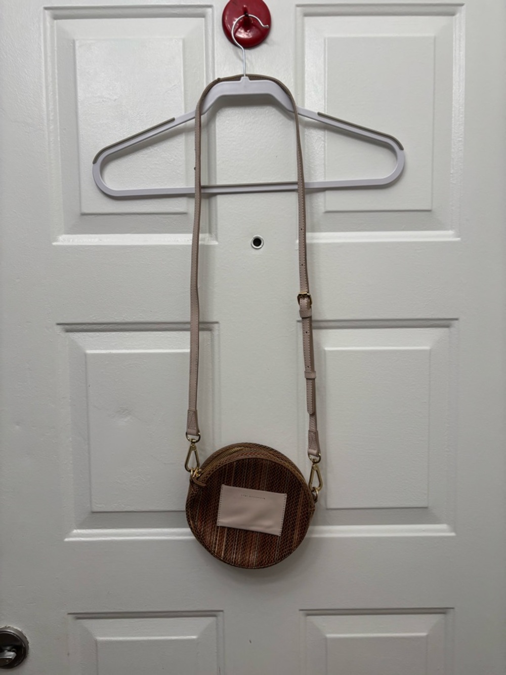 Lori Goldstein Round Woven Crossbody in Brown and Cream